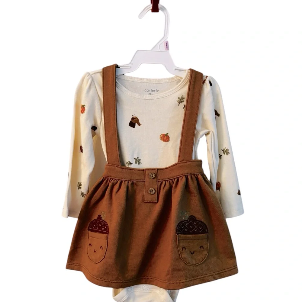 Carter's Cream and Brown Acorn Dress NWT Size 9 Months 10 0488